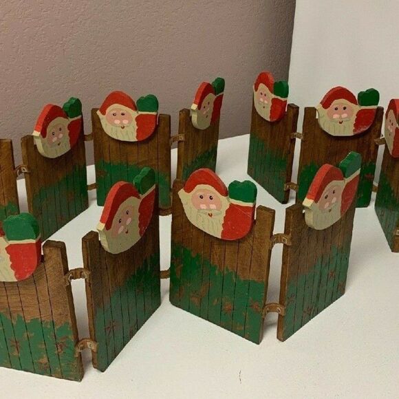 Vintage 3 Handmade Decor Santa Fence Christmas